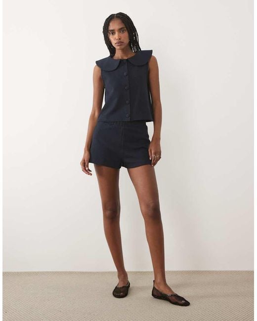 Miss Selfridge Blue Peter Pan Collar Button Through Tank