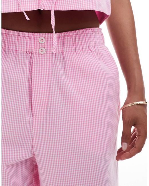 Only Petite Pink Wide Leg Boxer Detail Trousers Co-ord