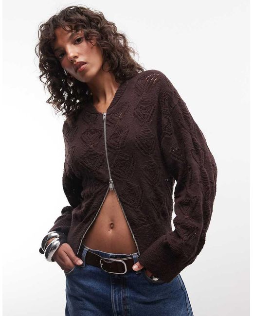 Monki Brown Heart Embroidered Cardigan