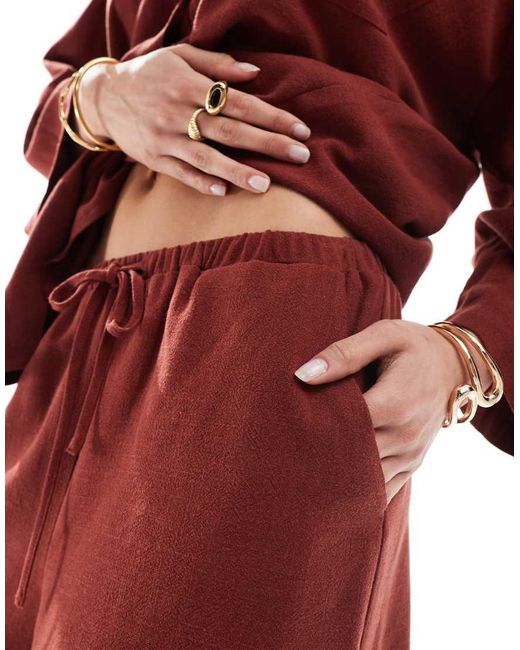 4th & Reckless Red Beach Linen Blend Tie Waist Shorts Co-Ord