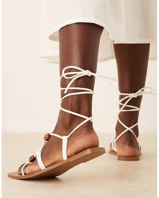 ASOS Natural Faroe Strappy Beaded Flat Sandal