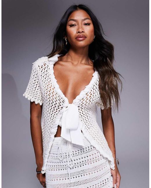 River Island White Crochet Short Sleeve Cardigan