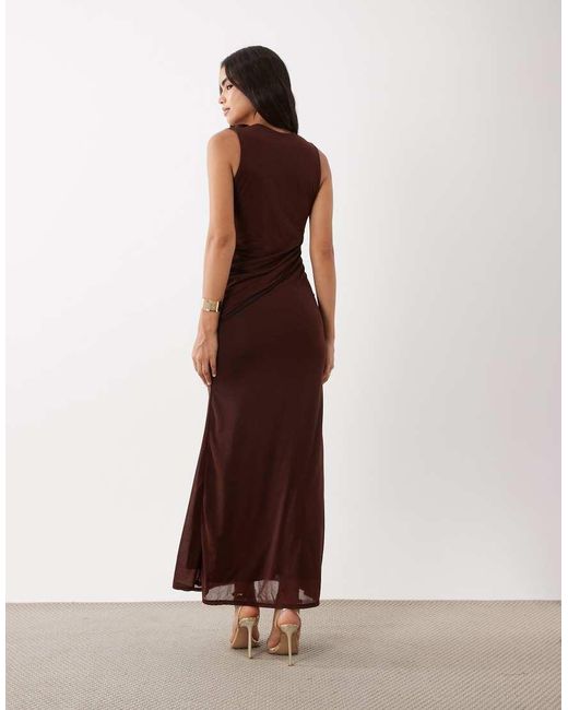 ASOS Purple Stretch Chiffon Scarf Detail Plunge Draped Maxi Dress
