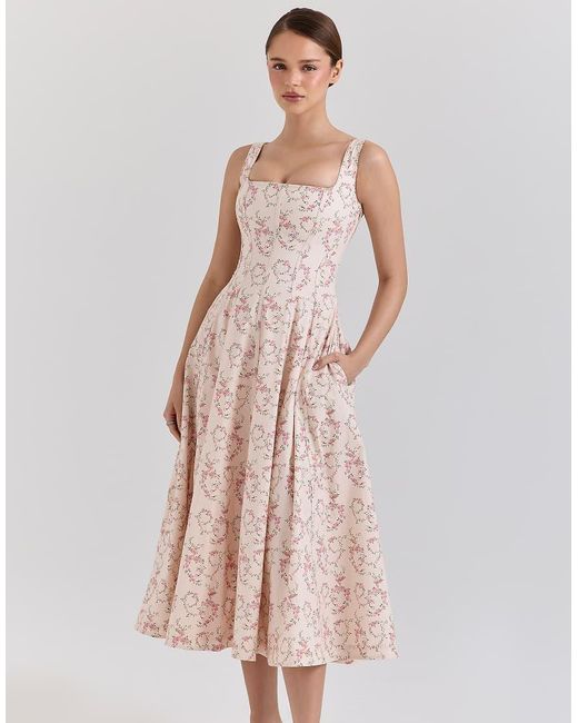 House Of Cb Pink Mariabella Cotton Midi Sun Dress
