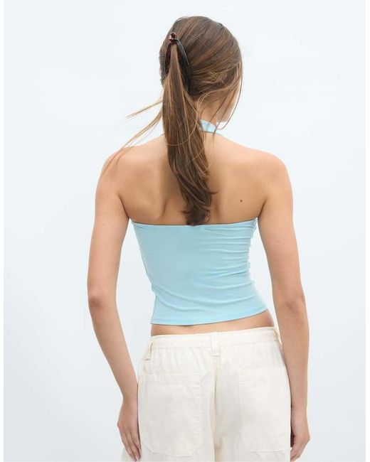 Stradivarius Blue Basic Halter Top