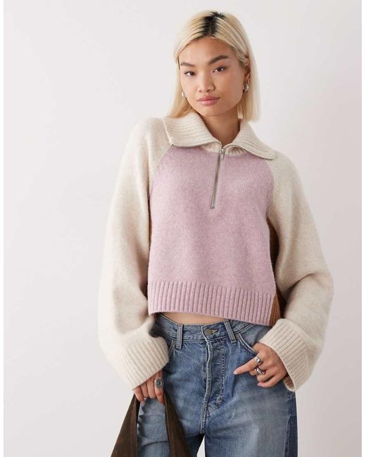 Monki Multicolor Half Zip Color Block Sweater