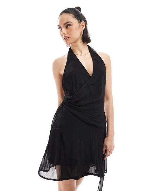 Stradivarius Mini Jurk Met Halternek En Overslag in het Black
