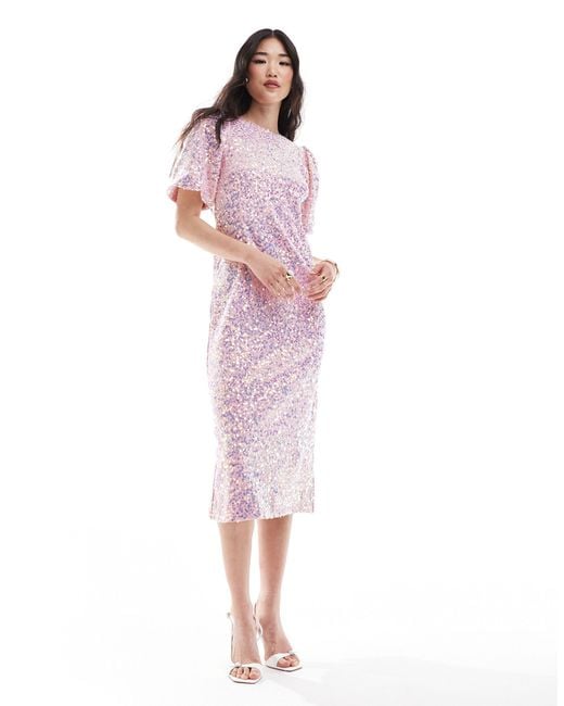 Y.A.S Pink Textured Iridescent Sequin Midaxi Tea Dress
