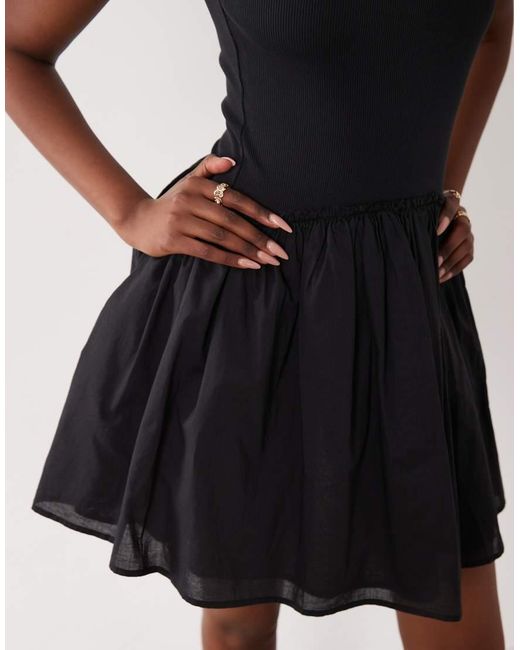 ASOS White Scoop Ribbed Bodice With Poplin Skirt Mini Dress