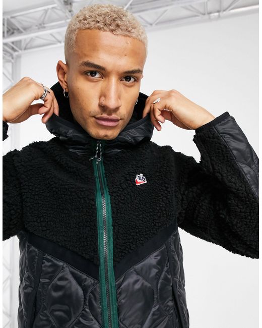 nike nsw panelled fleece and quilted shell hooded jacket