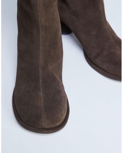 TOPSHOP Brown Thea Real Suede Knee High Block Heel Boot