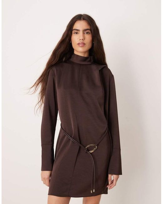 Mango Natural Tie Neck Long Sleeve Mini Dress
