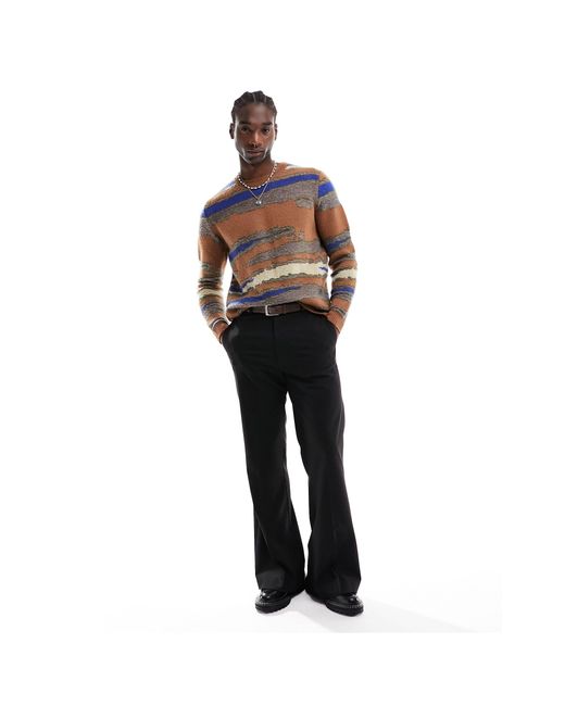 ASOS Brown Fluffy Oversized Jumper With Abstract Stripes for men