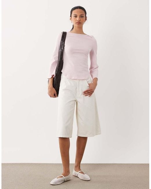 ASOS Pink 3/4 Sleeve Top With Boat Neck