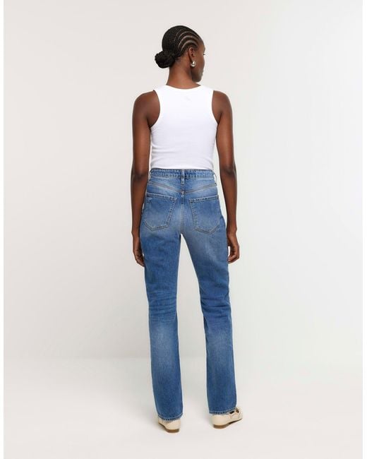River Island Blue Patch Stove Pipe Straight Jeans