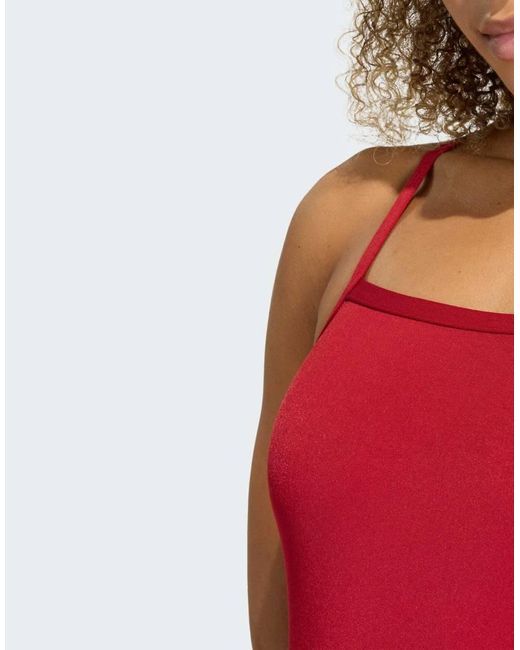 Adidas Originals Red Thin Straps V-back Swimsuit