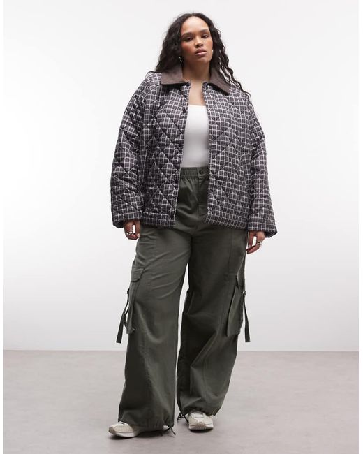 Noisy May Brown Lightweight Quilted Jacket With Cord Contrast Colour