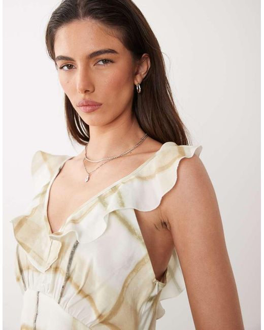Barbour White Gianna Tartan Overlayed Ruffle Maxi Dress