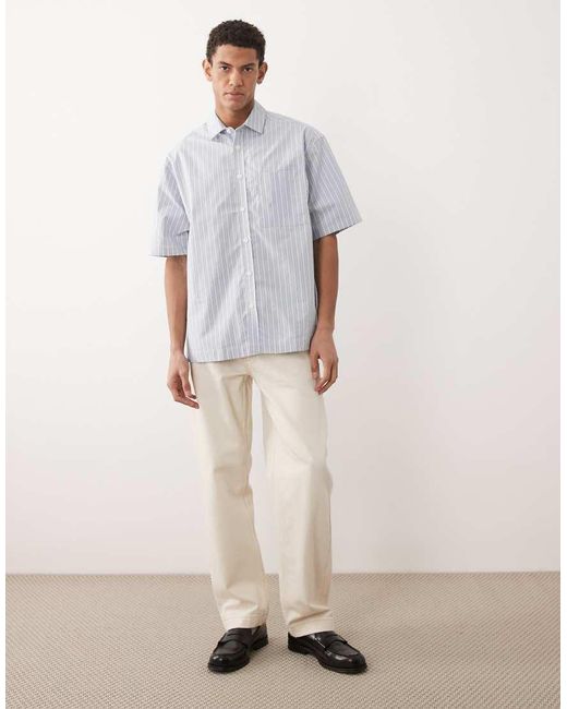 ASOS Gray Oversized Stripe Shirt With Chest Pocket for men