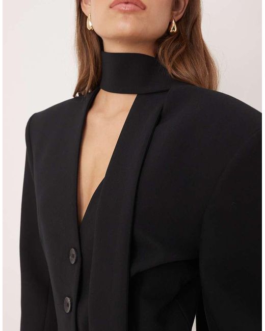 ASOS Black Cinch Shoulder Pad Blazer With Scarf Co Ord