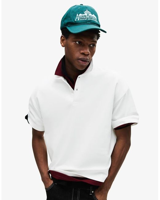 Bershka White Boxy Oversized Short-Sleeve Polo Shirt for men