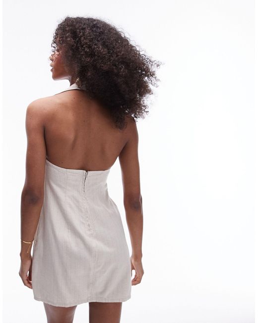 TOPSHOP White Denim Halterneck Mini Dress