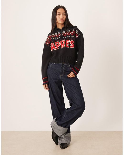 ASOS Red – norwegerpullover mit ski-slogan und kurzem reißverschluss