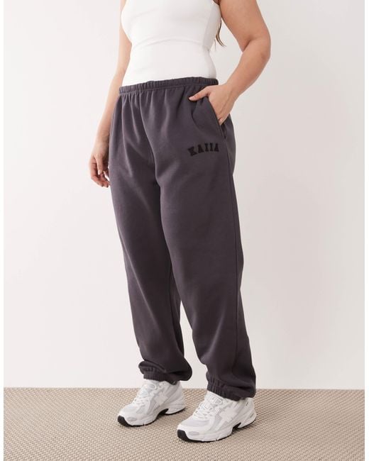 Kaiia Blue Plus Cotton Blend Embroidered Logo Cuffed Trackies