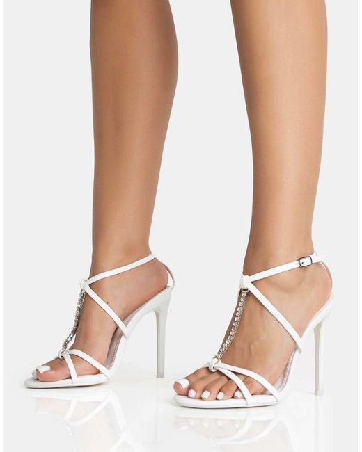 Public Desire Brown Strappy Round Toe Stilettos Heels