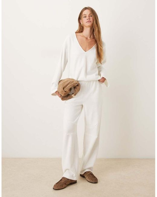 ASOS White Supersoft Co-ord Wide V Seam Front Jumper