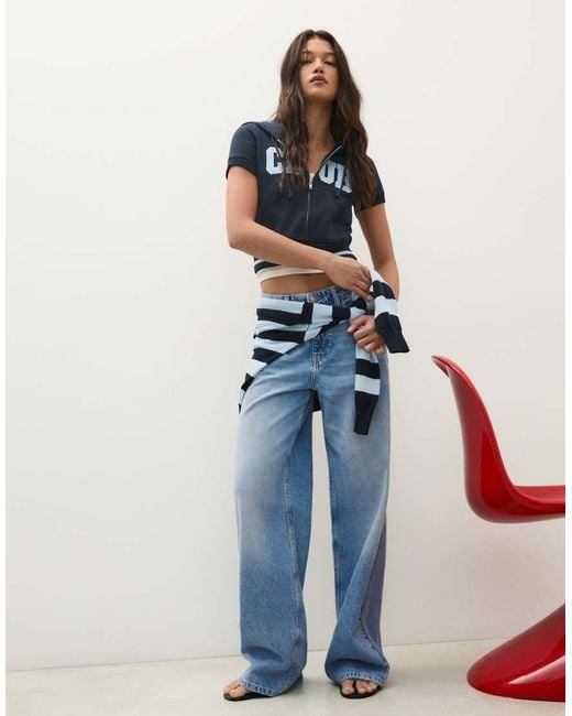 Bershka White Petite High-Waist Wide-Leg Ripped Jeans