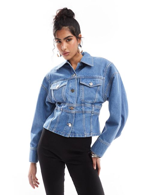 Giacca di jeans stile corsetto con spalle allungate lavaggio medio di & Other Stories in Blue