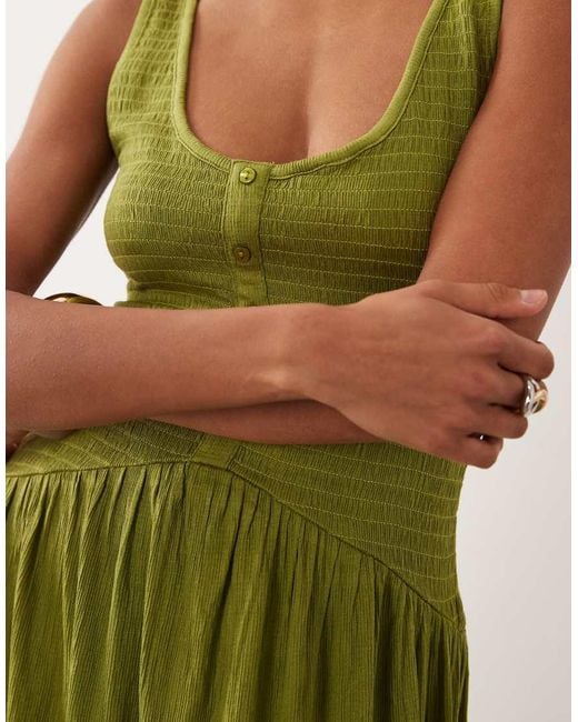 ASOS Green Crinkle Button Through Midi Dress
