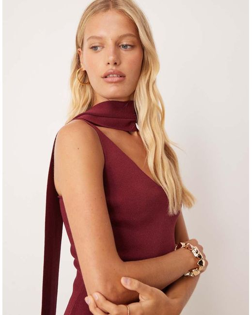 Pretty Lavish Red Scarf Neck Knit Maxi Dress