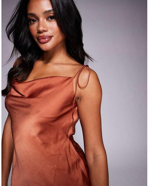 ASOS Brown Satin Tie Strap Maxi Dress With Split Detail