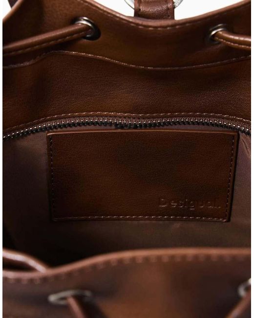 Desigual Brown Medium Braided Drawstring Backpack