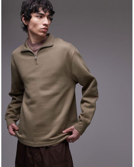 Topman Gray 1/4 Zip Sweatshirt for men