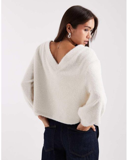 Miss Selfridge White Fluffy Off The Shoulder Slouchy Sweat