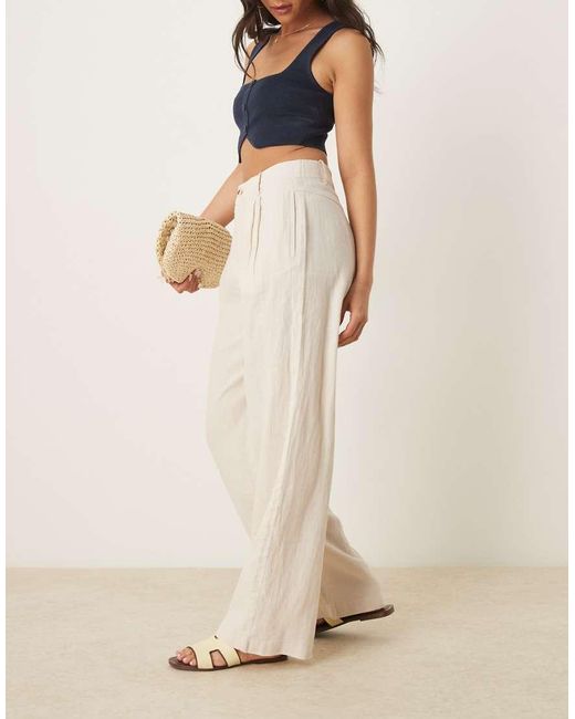 Mango Broek Van Linnenmix Met Rechte Pijpen En Elastische Taille Met Plooien in het Natural