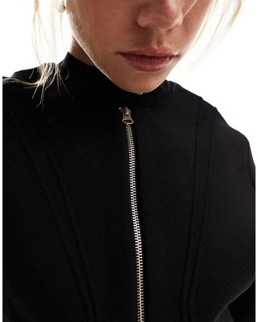 & Other Stories Black Compact Knitted Jacket With Zip Front And Panelled Sculptural Sleeves