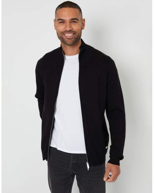 Threadbare Blue Zip-Through Funnel Neck Knitted Cardigan for men