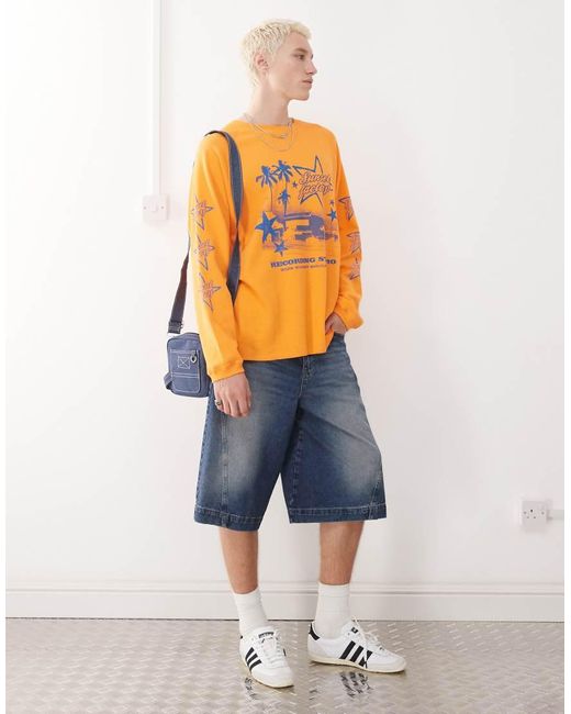 Collusion T-Shirt Met Skater Pasvorm En Lange Mouwen in het Orange voor heren