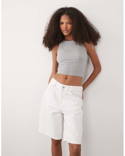 Brave Soul White Ribbed Crop Vest Top