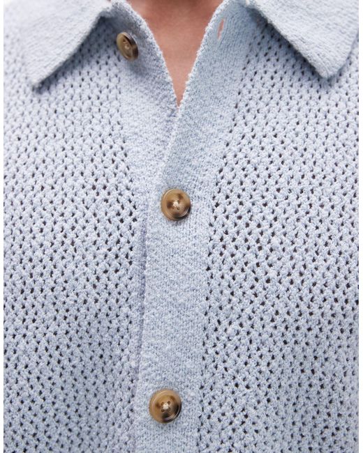 Chemise en maille au crochet boutonnée Topman pour homme en coloris Blue