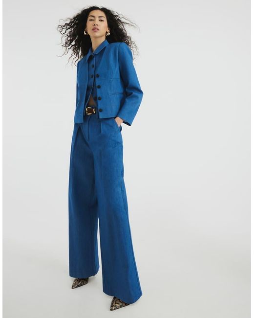 River Island Blue Denim Wide Leg Trouser