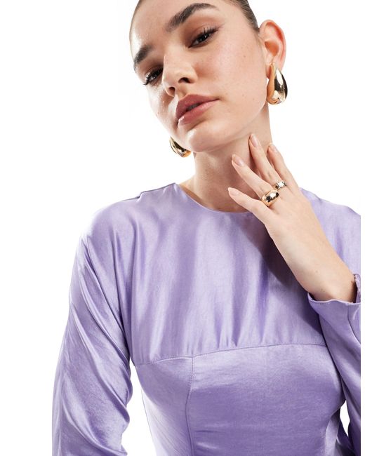 ASOS Purple Satin Seam Detail Maxi Dress With Long Sleeves