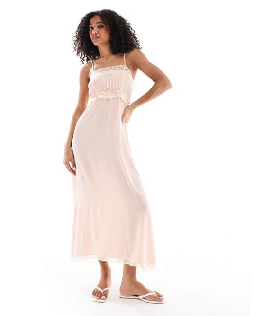 Miss Selfridge Lace Insert Cami Maxi Dress in Pink | Lyst