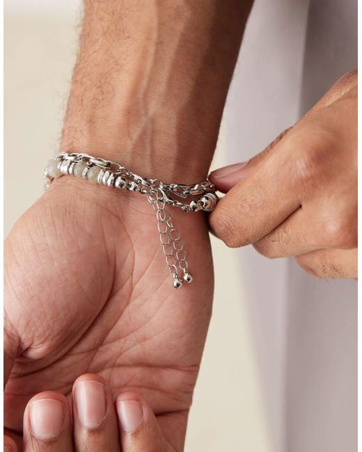 ASOS Black Festival Semi-Precious Labradorite And Chain 2 Pack Bracelet for men