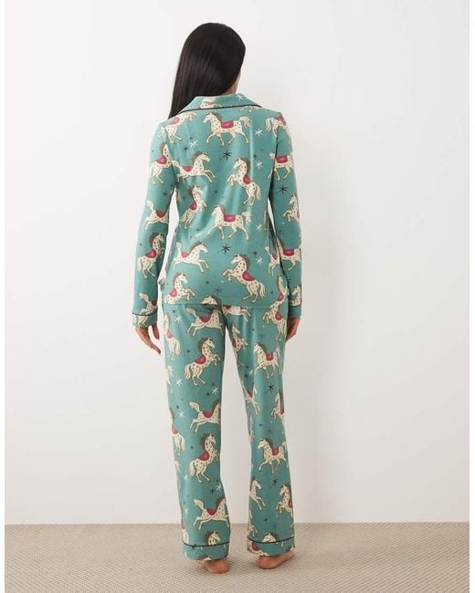 Chelsea Peers Green Long Button Up Pyjama Set