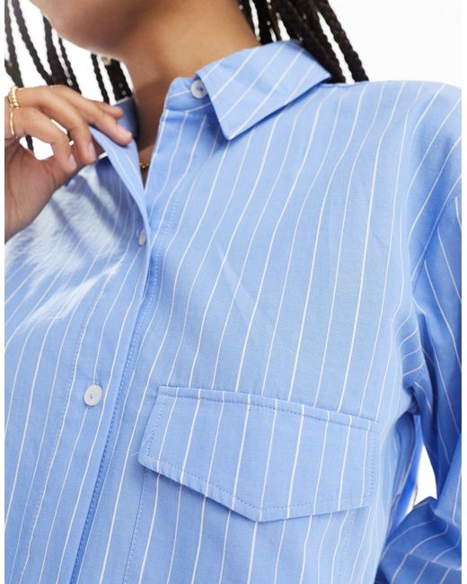 Pull&Bear Blue Pinstripe Cropped Shirt